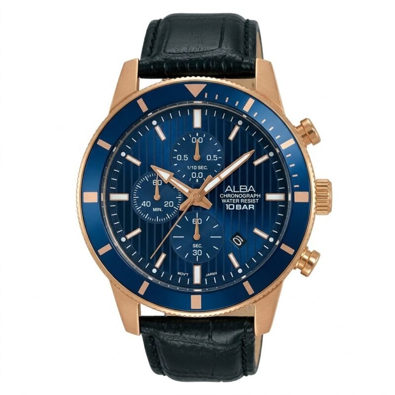 Alba Active Men Quartz Blue Dial Chronograph Leather Watch