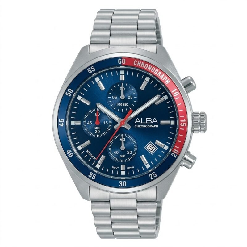 Alba Active Men Quartz Blue Dial Chronograph Stainless Steel Watch