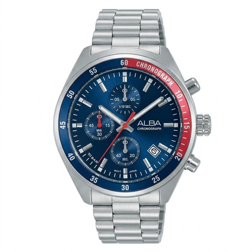 Alba Active Men Quartz Blue Dial Chronograph Stainless Steel Watch